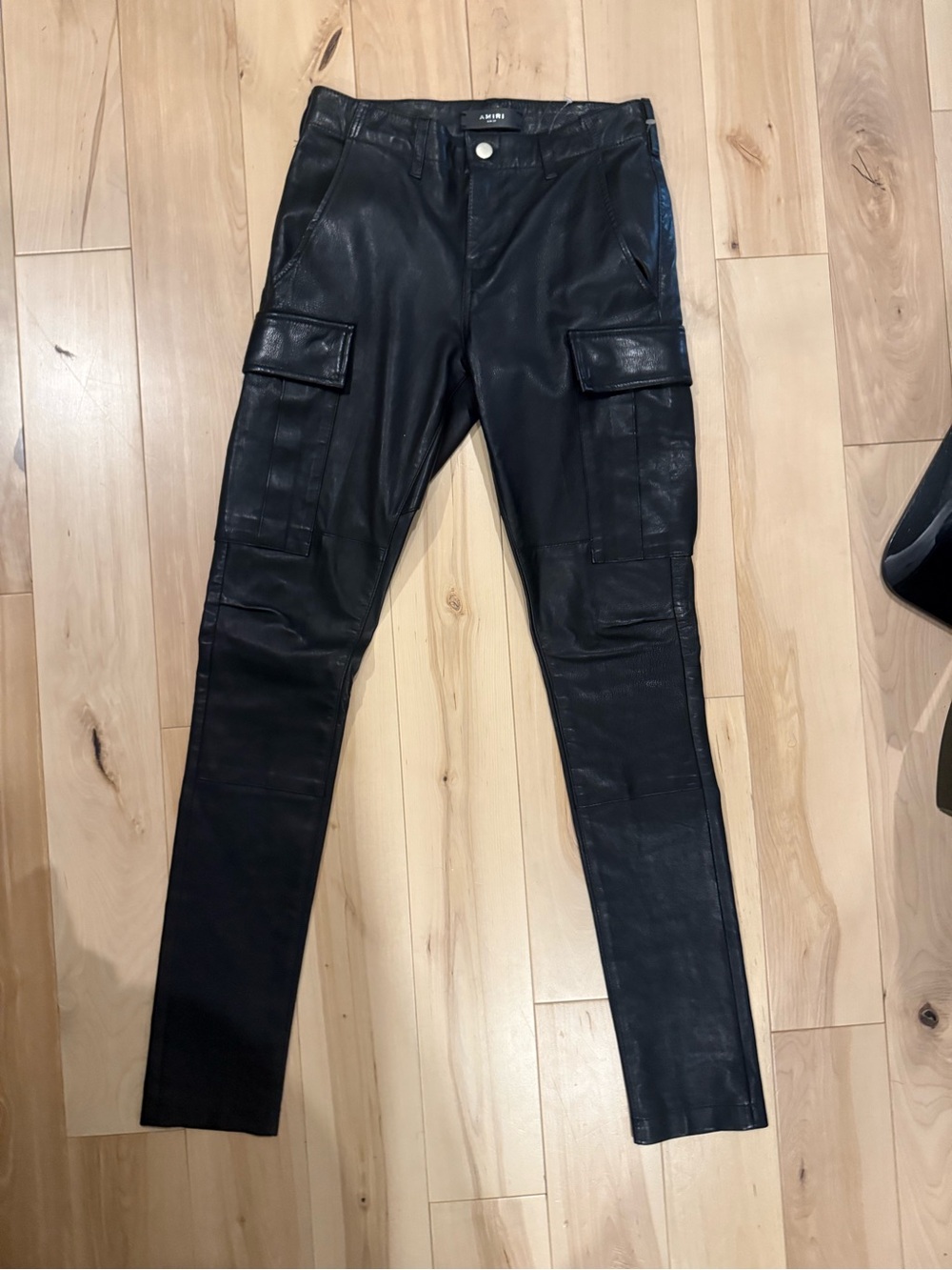 AMIRI Black Slim Cargo Leather Pants